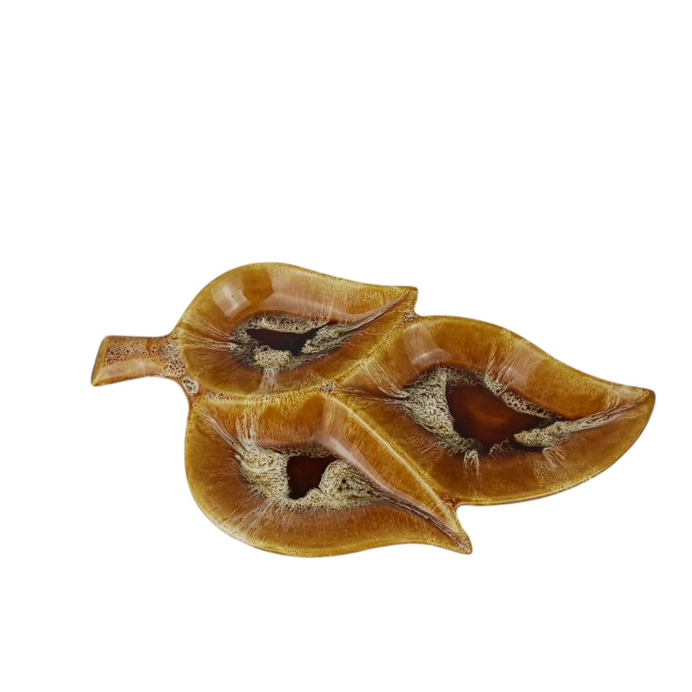 Wade Of California Pottery Divided Leaf Dish Tray MCM Stunning Brown Glaze VTG